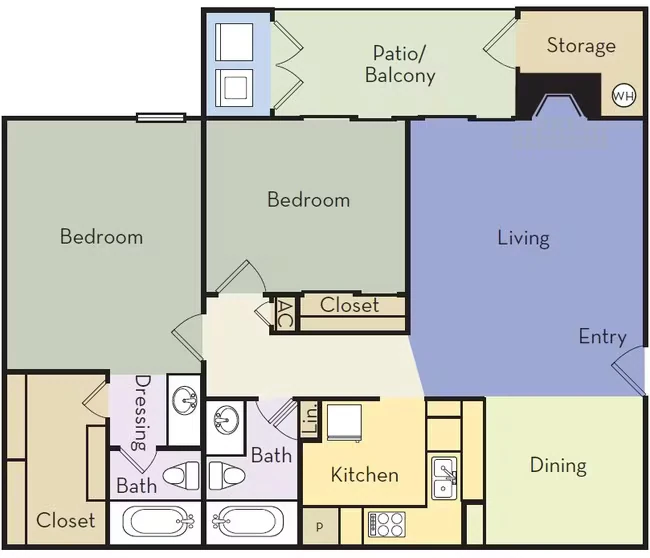 2 Bedrooms | 2 Baths 501 floor plan